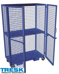 Chariot de sécurité à côtés grillagés, 2 tablettes