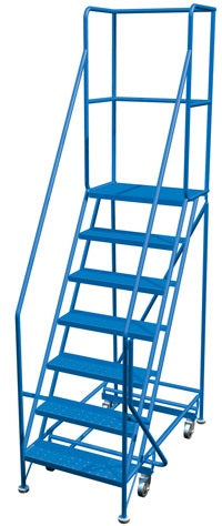 Lever lift safety angle mobile ladder, 14 steps