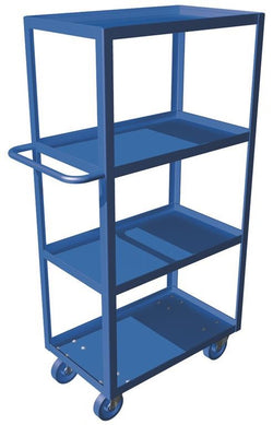 4 shelf cart, 24" x 48", capacity of 1000 lbs, 5" wheels