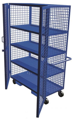 Chariot de sécurité à côtés grillagés, 4 tablettes