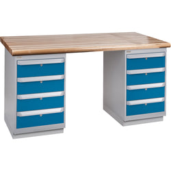 Workbench with 8 drawers, wooden top, 30 "" x 72 ""