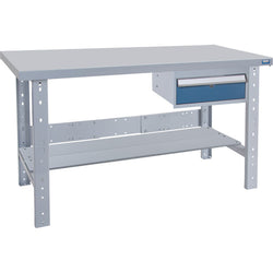 Workbench with drawer shelf, steel top, 30" x 72"