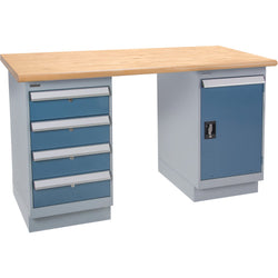 Workbench with door and 4 drawers, wood top, 30" x 72"