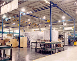 Free standing bridge crane, cap. up to 4000 lbs., reach up to 34 ft.