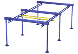 Free standing bridge crane, cap. up to 4000 lbs., reach up to 34 ft.