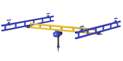 Ceiling mounted bridge crane, cap. up to 4000 lbs., reach up to 34 ft.