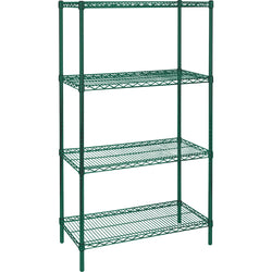 Green epoxy finish wire shelving, 48" W x 24" D x 63" H, 4 shelves