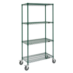 Chariot en treillis d'époxyde vert, 36"L x 24"P x 80"H, 4 tablettes