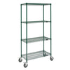 Green epoxy wire shelf cart, 48" W x 24" D x 74" H, 4 shelves