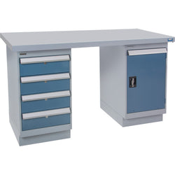 Workbench with door and 4 drawers, steel top, 36" x 72"