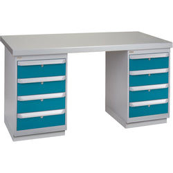 Workbench with 8 drawers, steel top, 36" x 72"