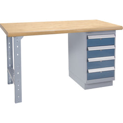 Workbench with 4-drawer module, wood top, 36" x 72"