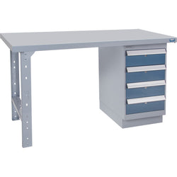 Workbench with 4-drawer module, steel top, 36" x 72"