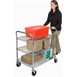 Chariot utilitaire en treillis chromé, 36"L x 18"P x 45"H, 3 tablettes