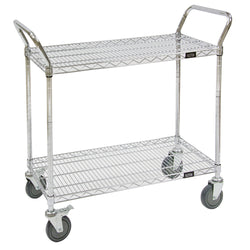 Chariot utilitaire en treillis chromé, 36"L x 24"P x 45"H, 2 tablettes