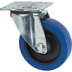 Blue elastic rubber swivel caster, 5" diameter, 400 lbs capacity