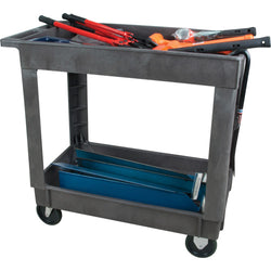 18" x 35" plastic utility cart, 2 shelves, 500 lbs capacity