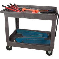 26" x 41" plastic utility cart, 2 shelves, 500 lbs capacity