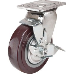Polyurethane swivel w/side brake caster, 6" diameter, 850 lbs capacity