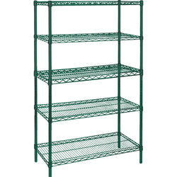 Green epoxy finish wire shelving, 36" W x 18" D x 74" H, 5 shelves