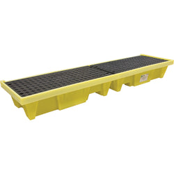 4-drums spill containment pallet with drain, 98" x 25-1/4" x 12" H
