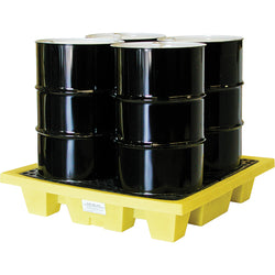 4-Drums spill containment pallet with drain, 49" x 49" x 12" H